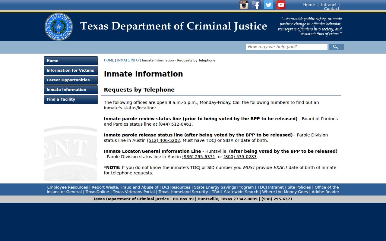 Moore County arrest and state inmate status telephone channels