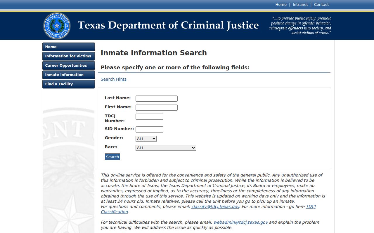 Moore County arrest search continuing to the TDCJ inmate locator