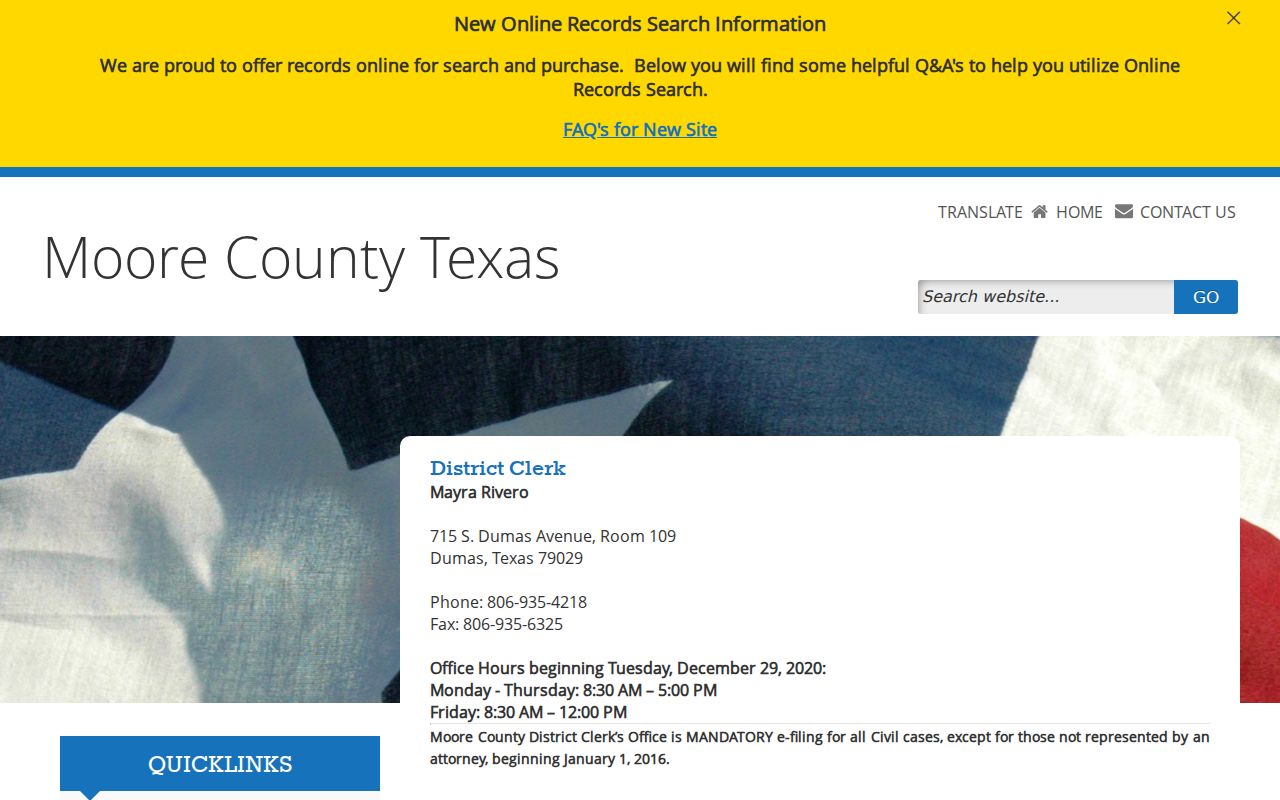 Moore County court case lookup at the District Clerk office