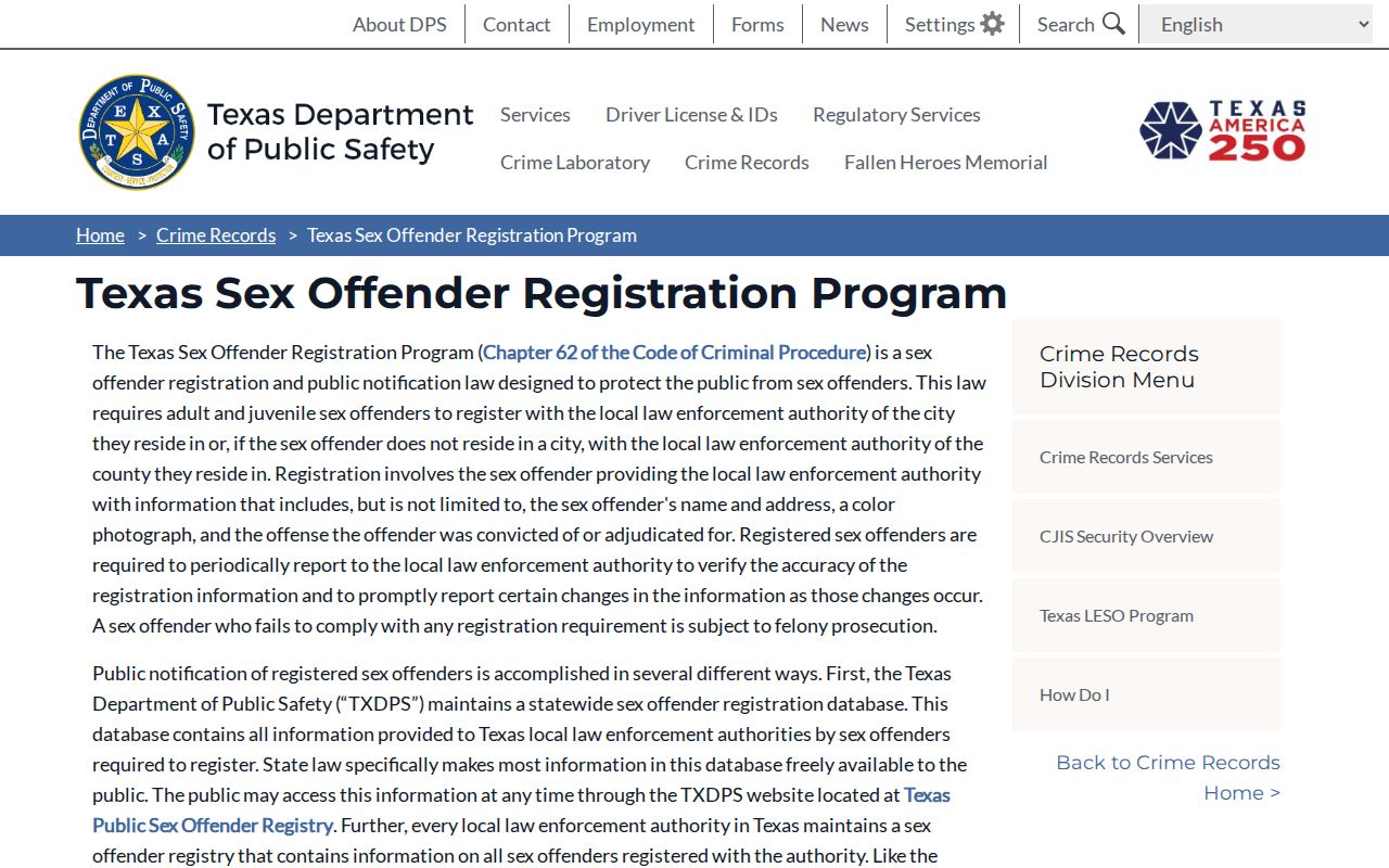 Moore County sex offender registration program information from Texas DPS