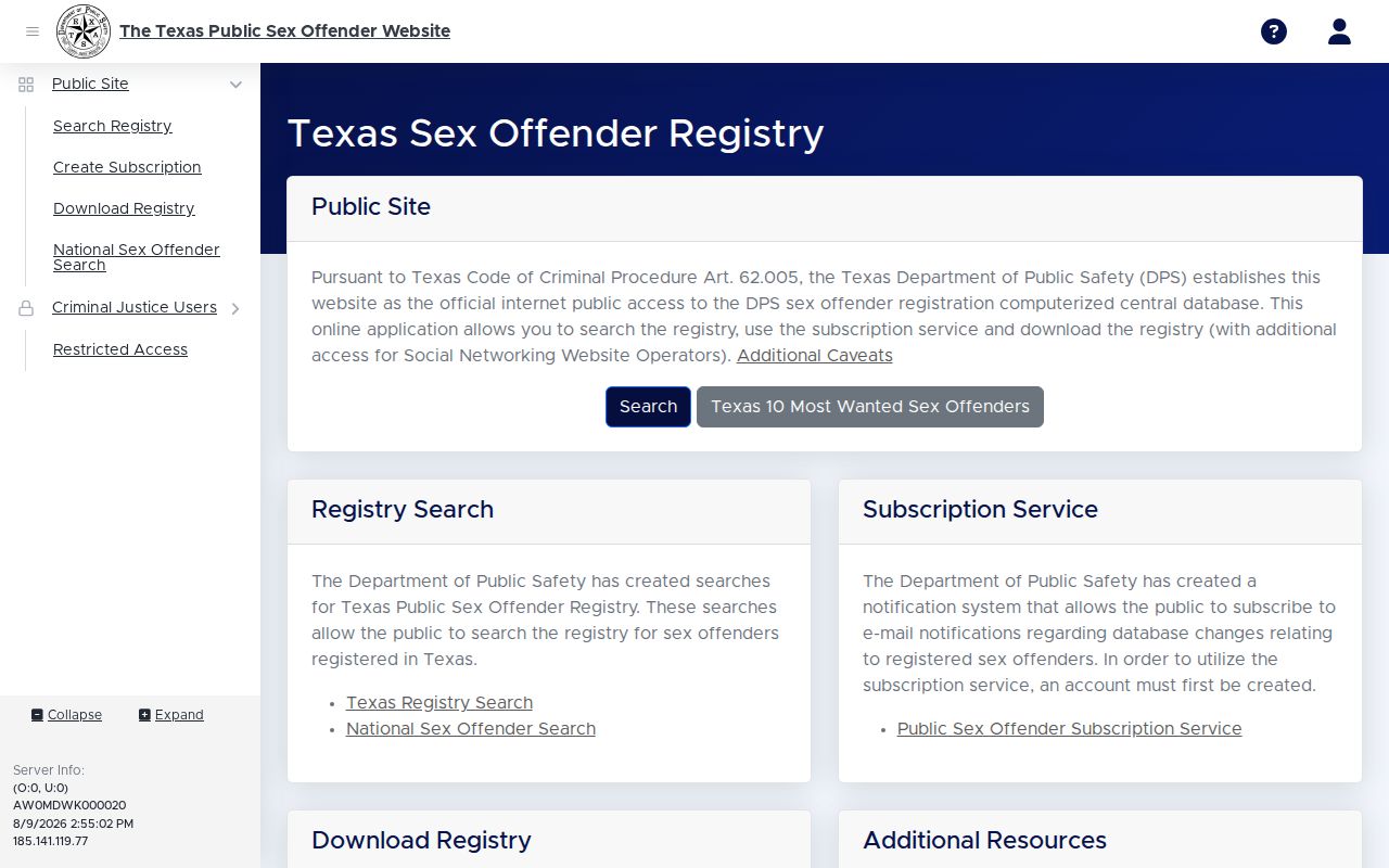 Moore County sex offender lookup on the Texas public registry search interface